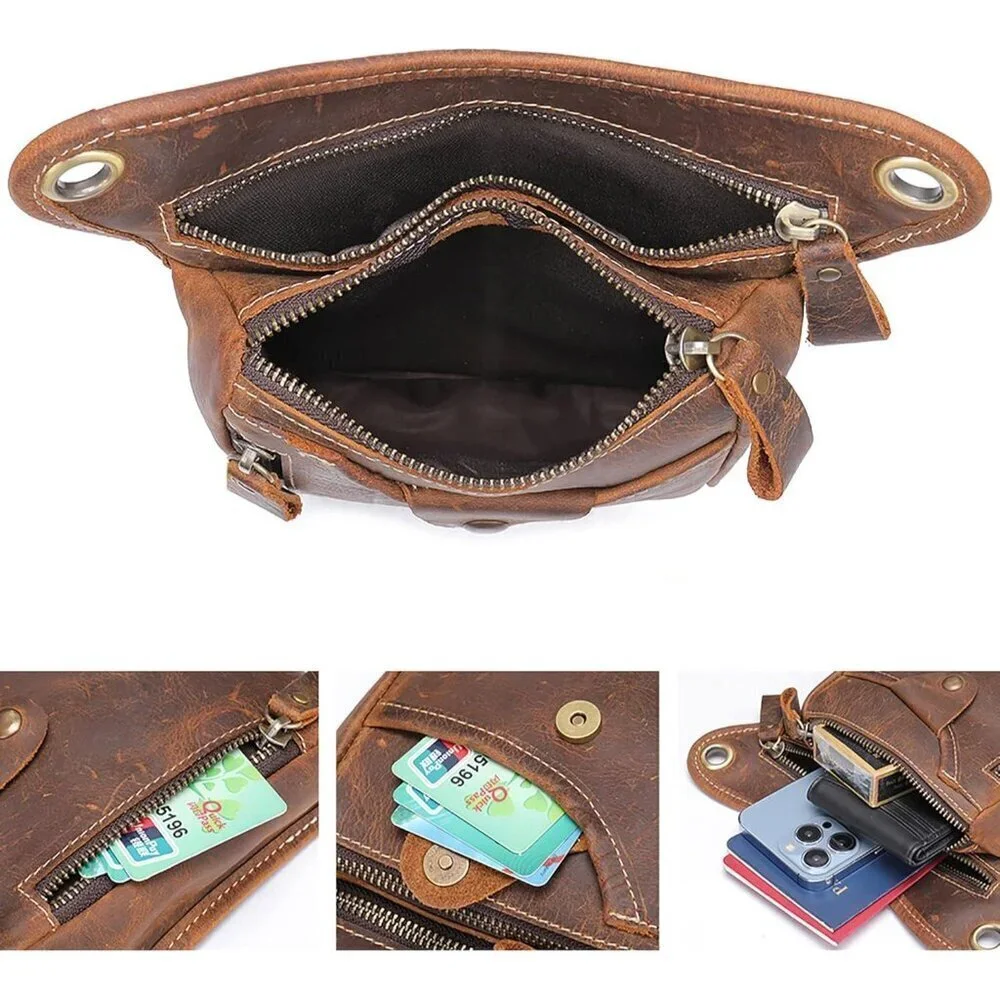 💫 Men Brown Leather Waist Pack Genuine Belt Multi-Purpose MotorcycleBike Hiking